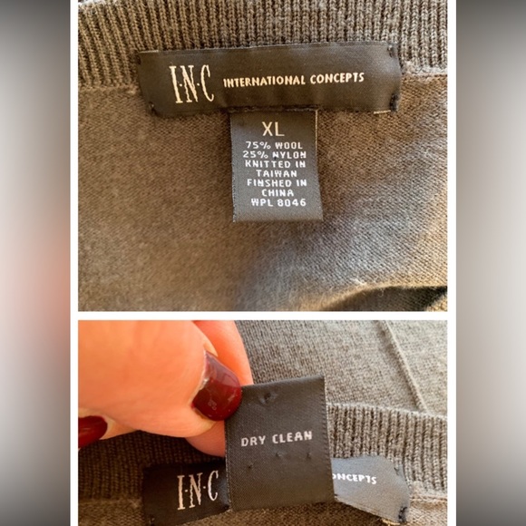 INC International Concept Mens Charcoal Gray Wool Knit V-Neck Sweater Top Sz XL - Picture 10 of 10